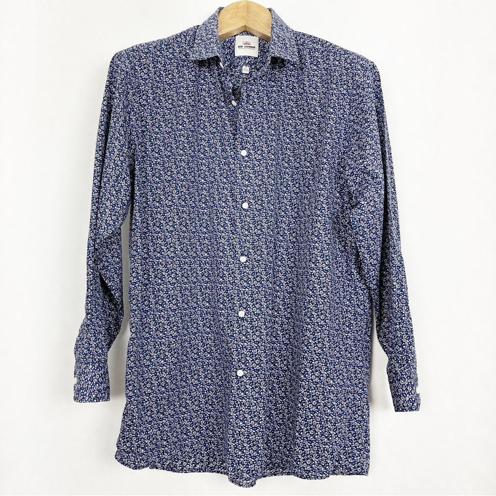 Ben Sherman Men’s Blue & White Long Sleeve Buttoned Shirt Size XL Floral Print - Picture 3 of 9